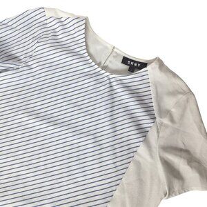 DKNY Women's Striped & Solid Crewneck Top Size Small Blue White Layered